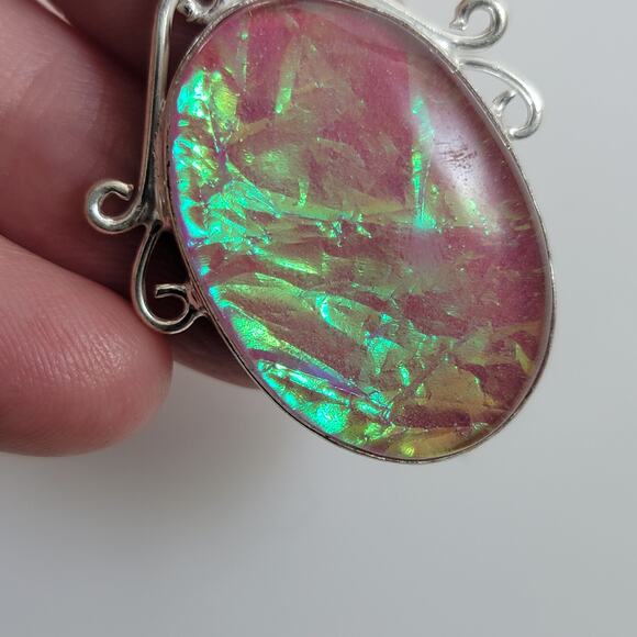 Pink Fire Opal Pendant – With Red Garnet Accents + 20" Sterling Silver Chain - Picture 9 of 10